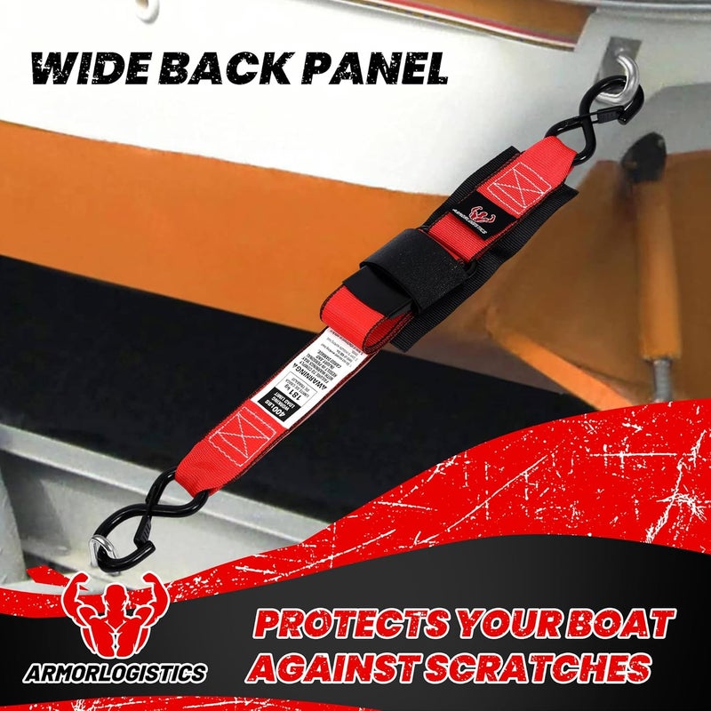 ARMORLOGISTICS Boat Tie Down Straps to Trailer, 2" x 48" Adjustable Boat Straps for Trailer, 2-Pack Boat Transom Strap for Boat, Jet Ski, 1,200 Lbs Break Strength, Red - Image 4